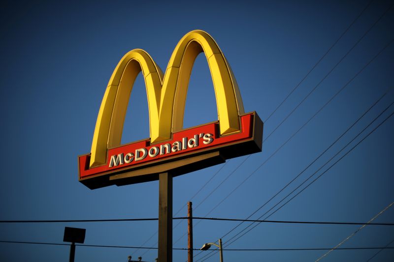 The logo of a McDonald’s Corp restaurant is seen in