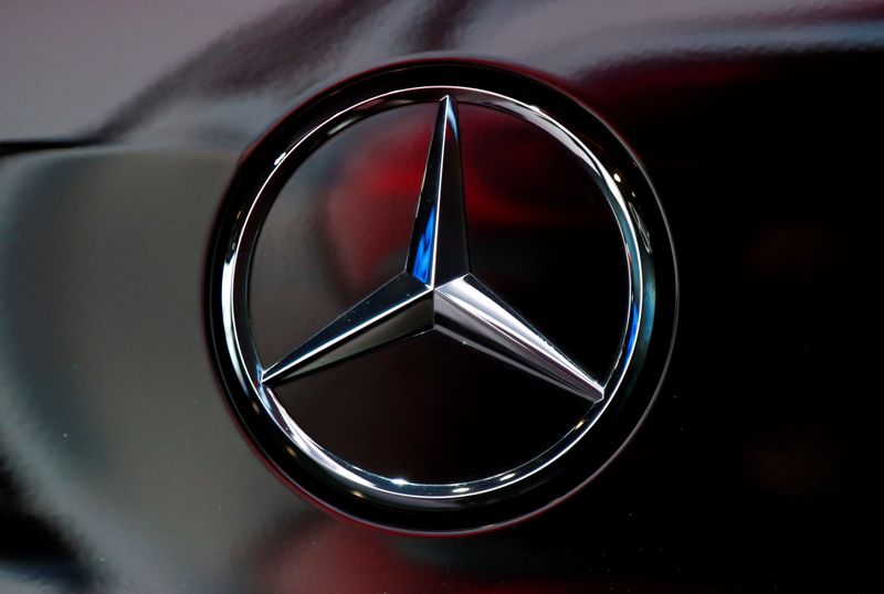 The logo of German car manufacturer Mercedes-Benz is seen at