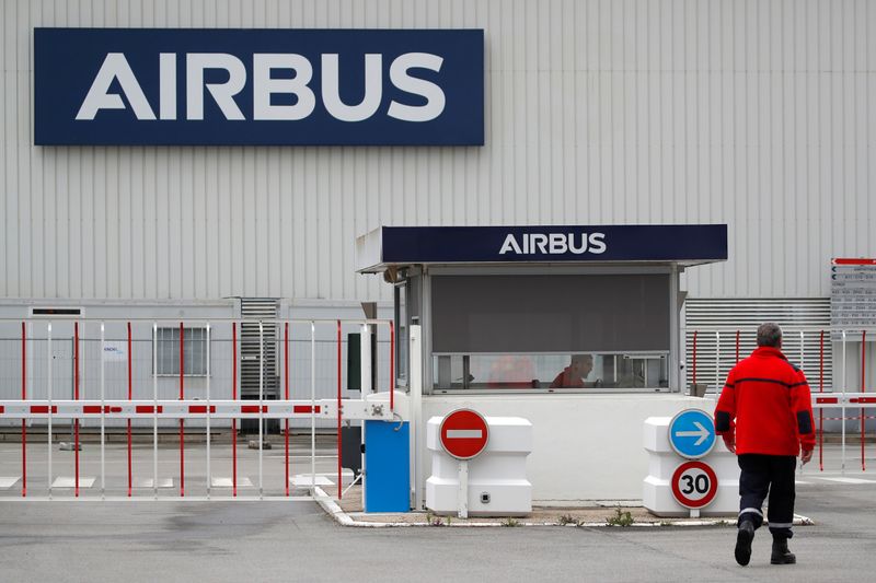 The logo of Airbus is pictured at the entrance of