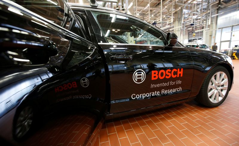 Bosch logo is pictured at car door in Renningen