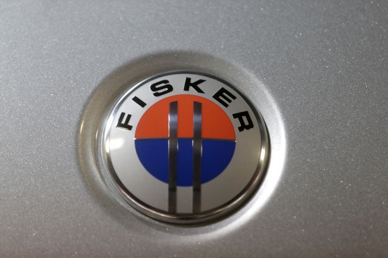 Fisker logo is seen on a Fisker Karma car at