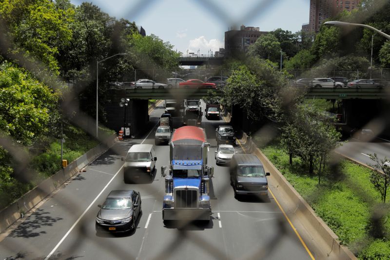 Traffic backs up on the Brooklyn Queens Expressway in New