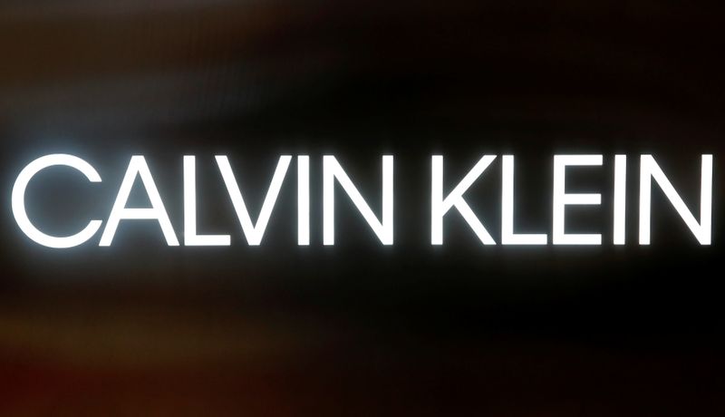 The logo of Calvin Klein watches is seen at the