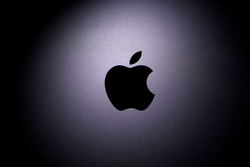 FILE PHOTO: Apple logo is seen on a Macbook in