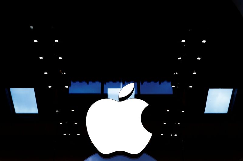 Apple logo is seen on the Apple store at The
