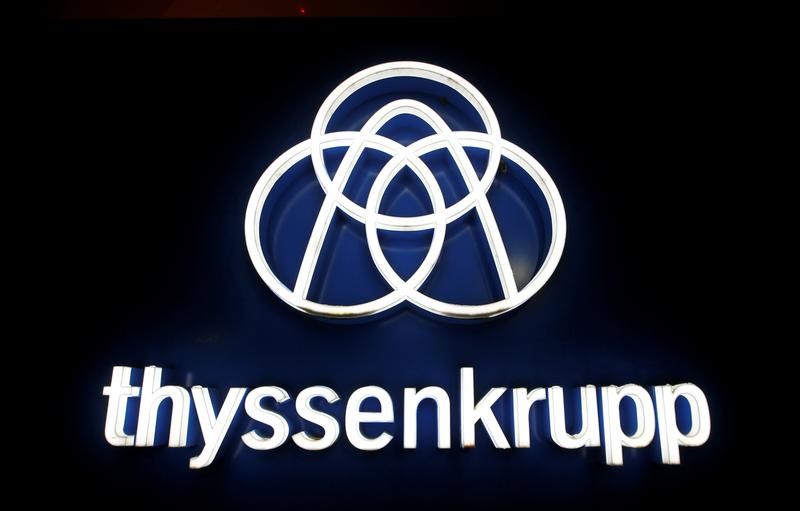 FILE PHOTO: Thyssenkrupp’s logo is seen outside elevator test tower
