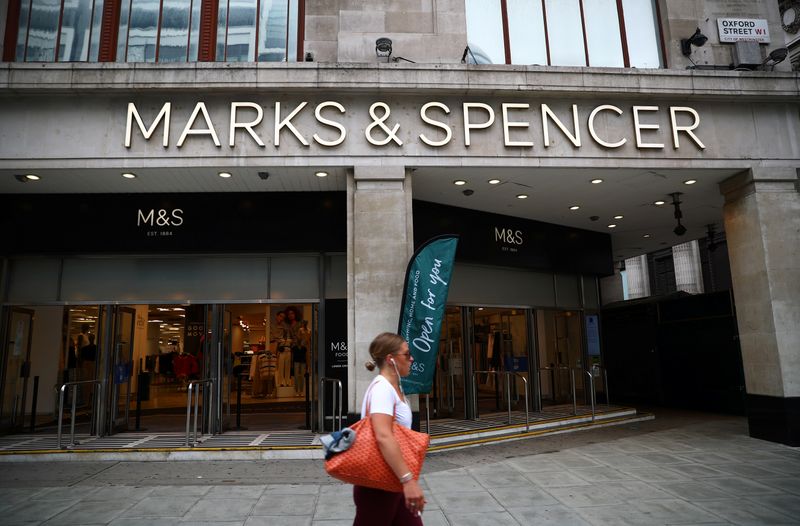 Entrance to a Marks and Spencer store is pictured at