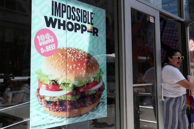 A sign advertising the soy based Impossible Whopper is seen