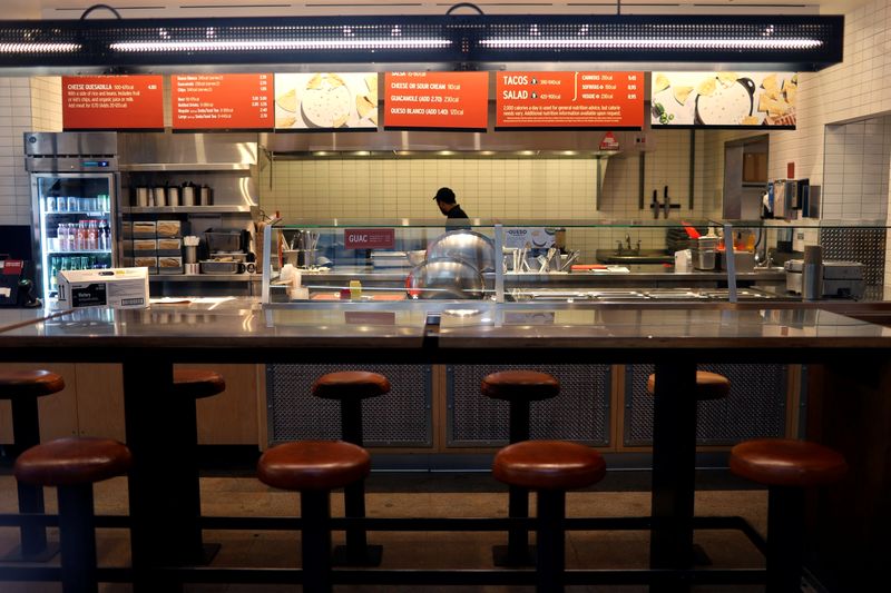 Empty Chipotle restaurant in financial district in lower Manhattan during