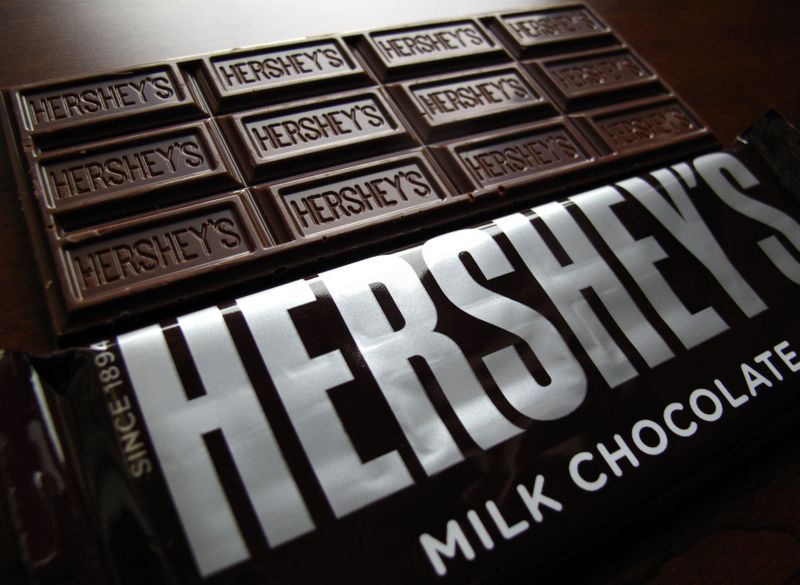 Hershey’s chocolate bars are shown in this photo illustration in