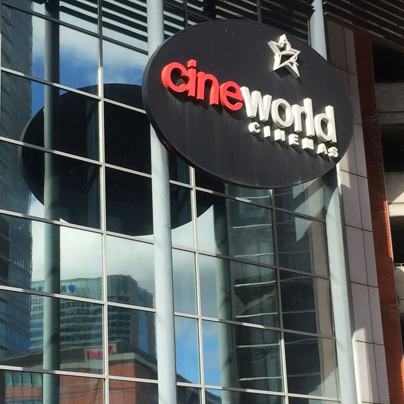 FILE PHOTO: A Cineworld cinema logo is pictured in Canary