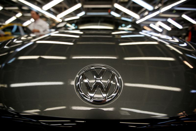 FILE PHOTO: The logo of Volkswagen company is seen on