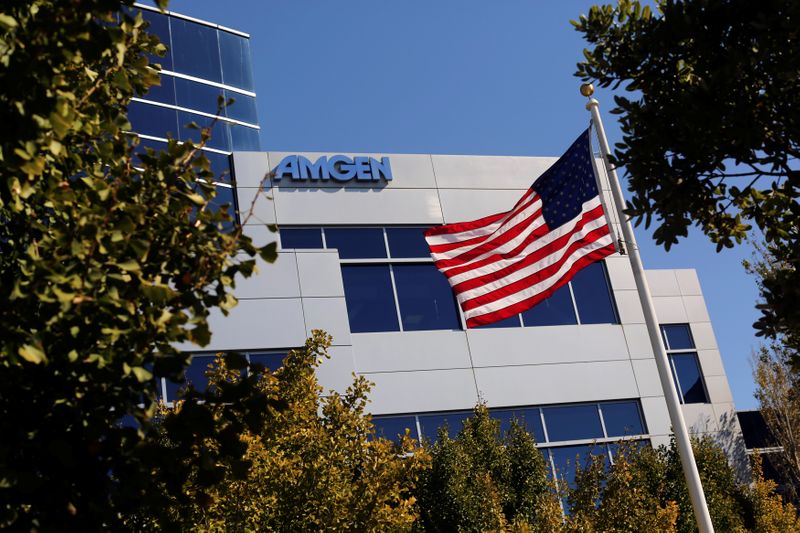 An Amgen sign is seen at the company’s office in