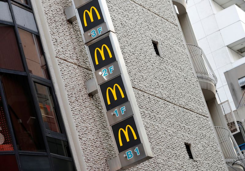 Signs of McDonald’s fast food restaurant are pictured in Tokyo