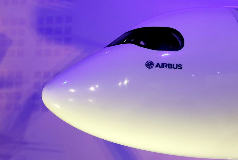 A scale model of an Airbus A350 is pictured during
