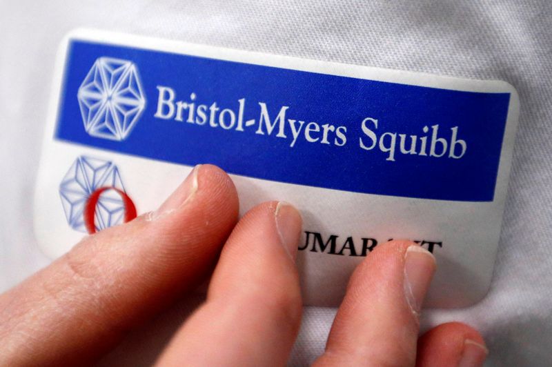 Logo of global biopharmaceutical company Bristol-Myers Squibb is pictured on