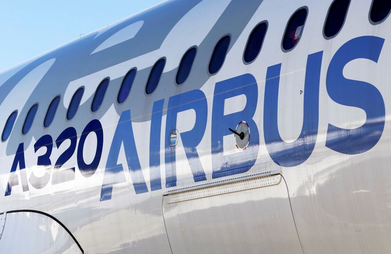An Airbus A320neo aircraft is pictured during a news conference
