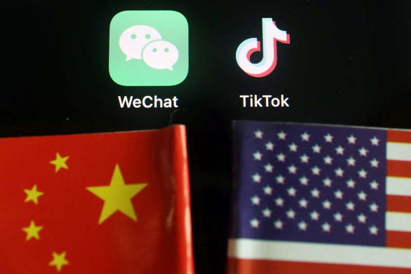 Illustration picture of Wechat and TikTok apps near China and