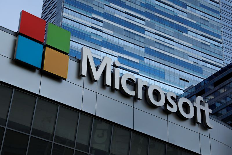 FILE PHOTO: The Microsoft sign is shown on top of