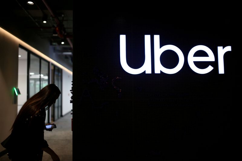FILE PHOTO: Uber’s logo is pictured at its office in
