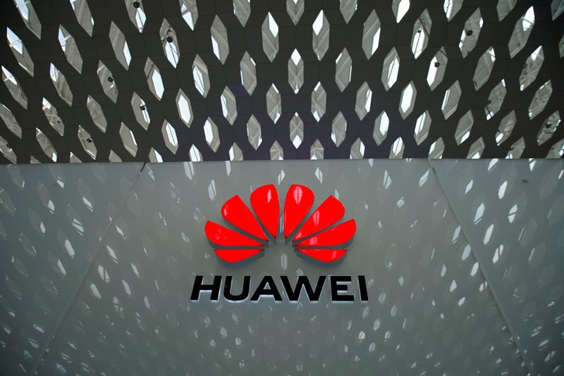 FILE PHOTO: A Huawei company logo is seen at the