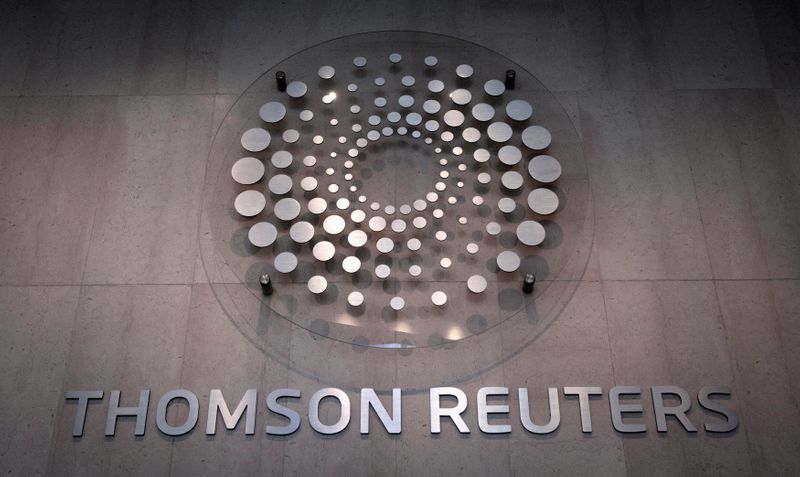 FILE PHOTO: The Thomson Reuters logo inside lobby of company