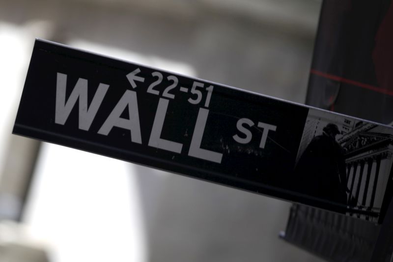 A Wall Street sign is seen in Lower Manhattan in