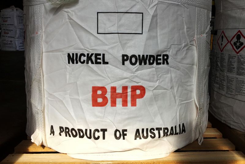 A tonne of nickel powder made by BHP Group sits