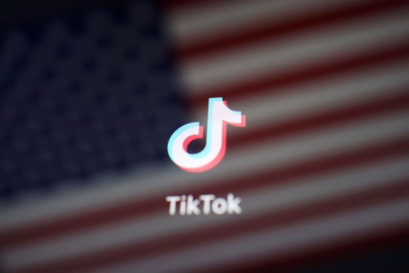 Illustration picture of U.S. flag with TikTok