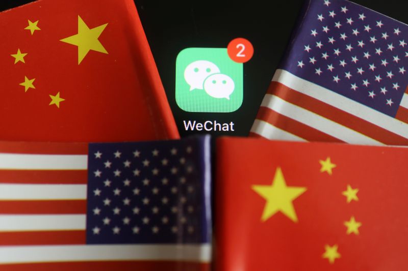 FILE PHOTO: Illustration picture of WeChat app with U.S. and