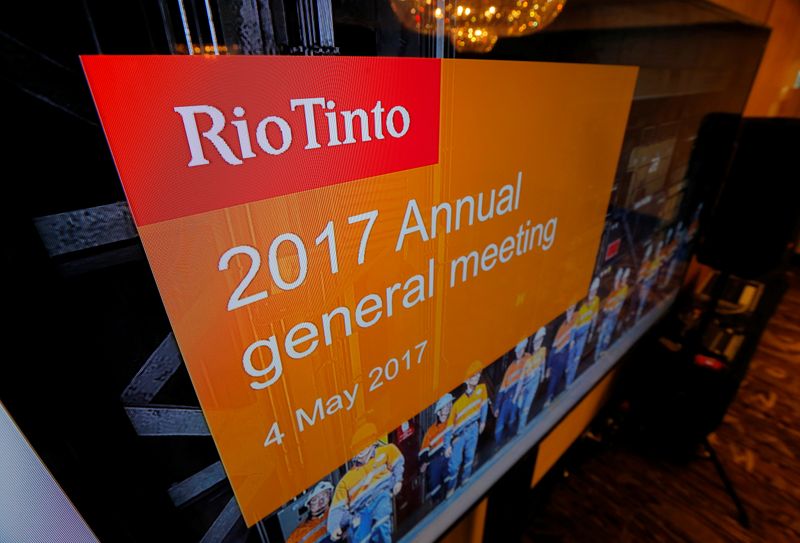 The Rio Tinto’s company logo is featured on a TV
