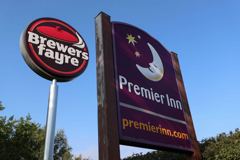 Signages of the Premier Inn Hotel and Brewers Fayre are