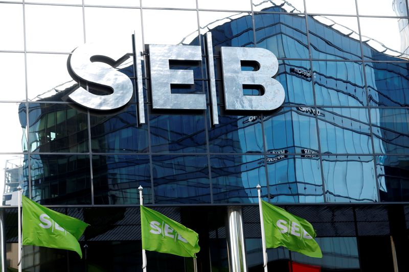 SEB bank sign is seen on the bank’s building in