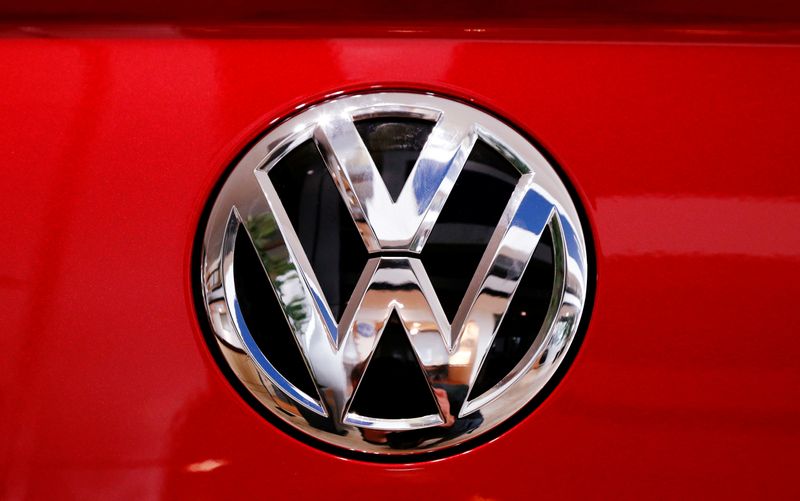 The logo of German carmaker Volkswagen is seen on car