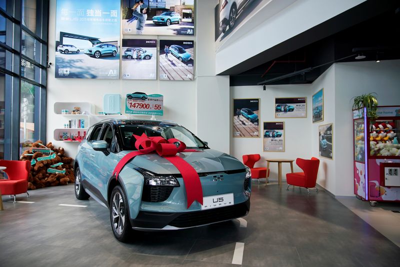 AIWAYS U5 electric car is displayed at company’s store in