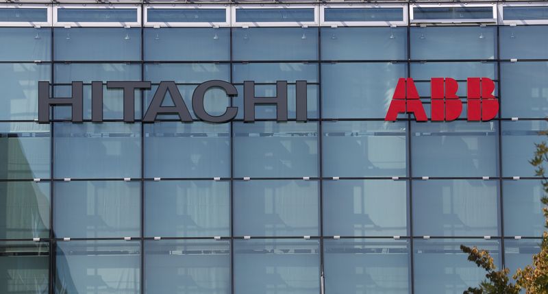 Logo of Hitachi ABB Power Grids is seen in Zurich