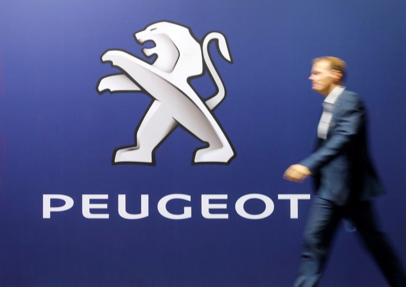 FILE PHOTO: Logo of French car manufacturer Peugeot is seen