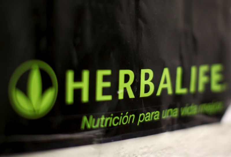 FILE PHOTO: An Herbalife logo is shown on a poster