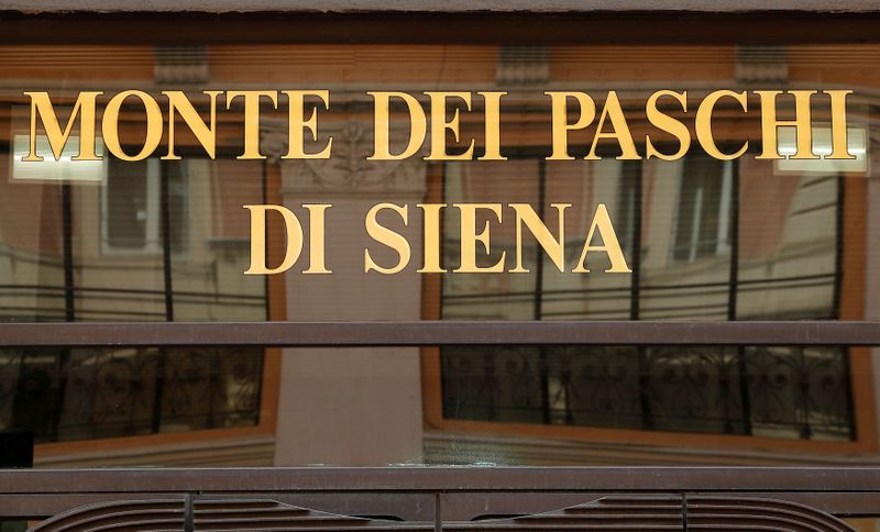 FILE PHOTO: A sign of the Monte dei Paschi bank