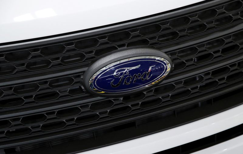 The logo of Ford is seen on a 2020 Ford