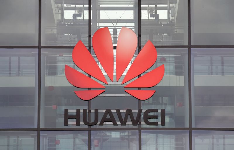 FILE PHOTO: Huawei logo is pictured on the headquarters building