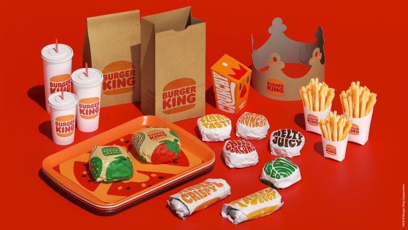 Food packaging depicting Burger KingÕs new logo is shown in