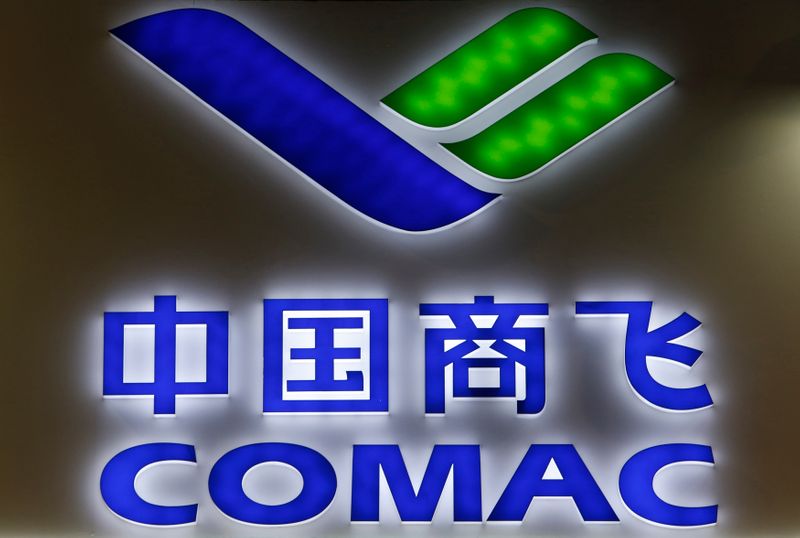 FILE PHOTO:  A COMAC logo is pictured at their