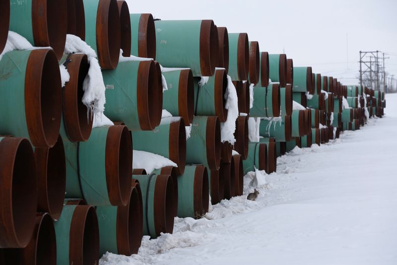 A depot used to store pipes for Transcanada Corp’s planned