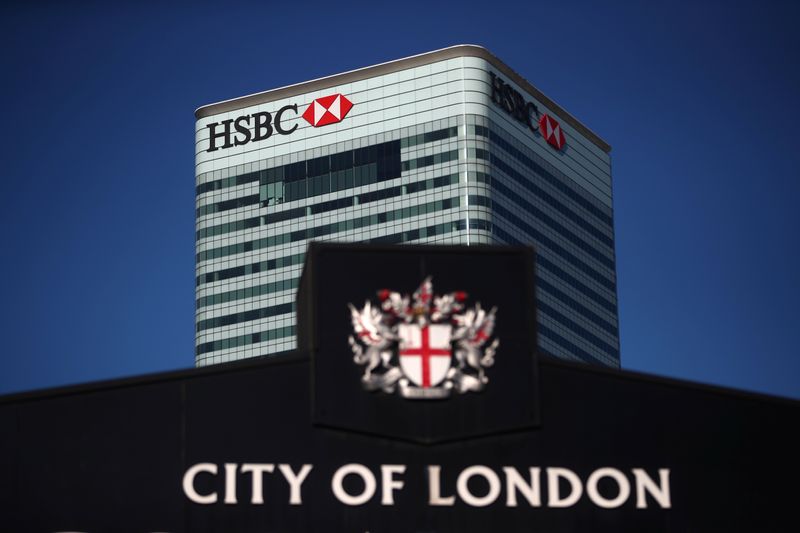 HSBC’s building in Canary Wharf is seen behind a City