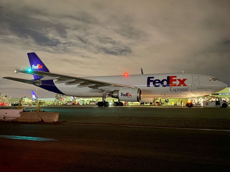 A plane of FedEx Express carrying a first batch of