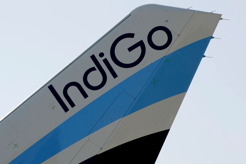 FILE PHOTO: A logo of IndiGo Airlines is pictured on