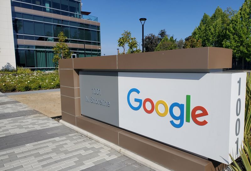 FILE PHOTO: A sign is pictured outs a Google office