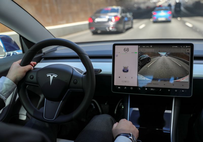 FILE PHOTO: The interior of a Tesla Model 3 electric