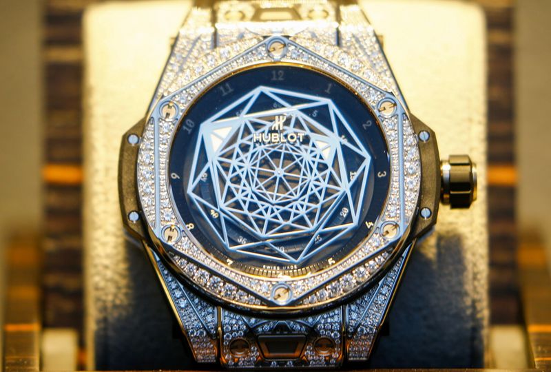A watch is displayed at a shop of LVMH’s Hublot